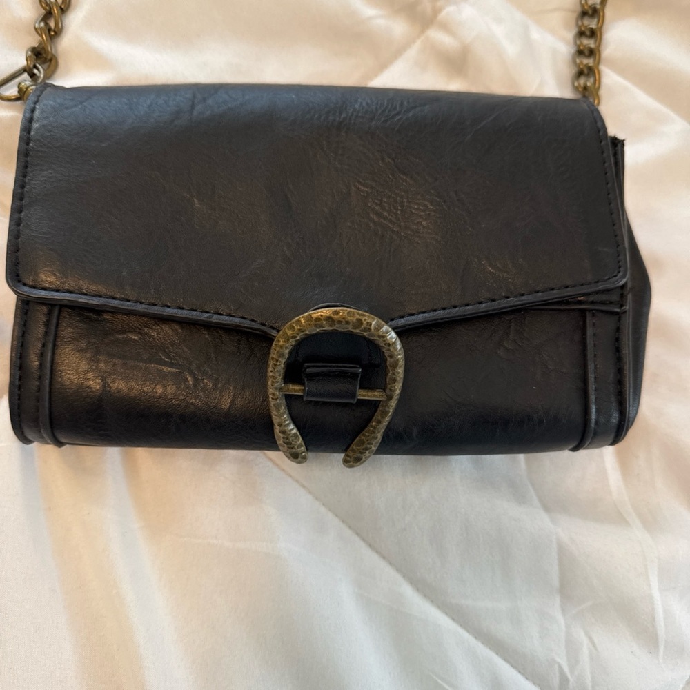 Madden Girl Black Crossbody Bag with Gold Accent